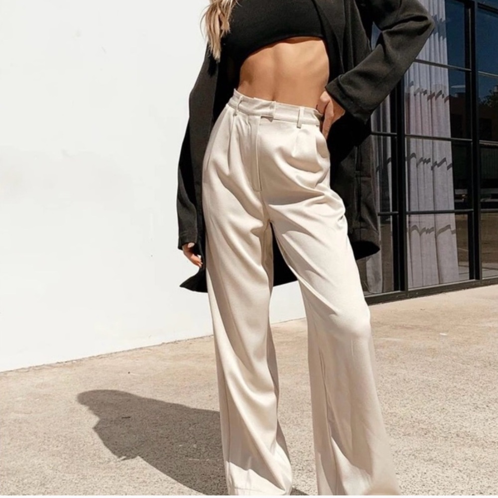 Princess Polly Cream Wide Leg Trousers